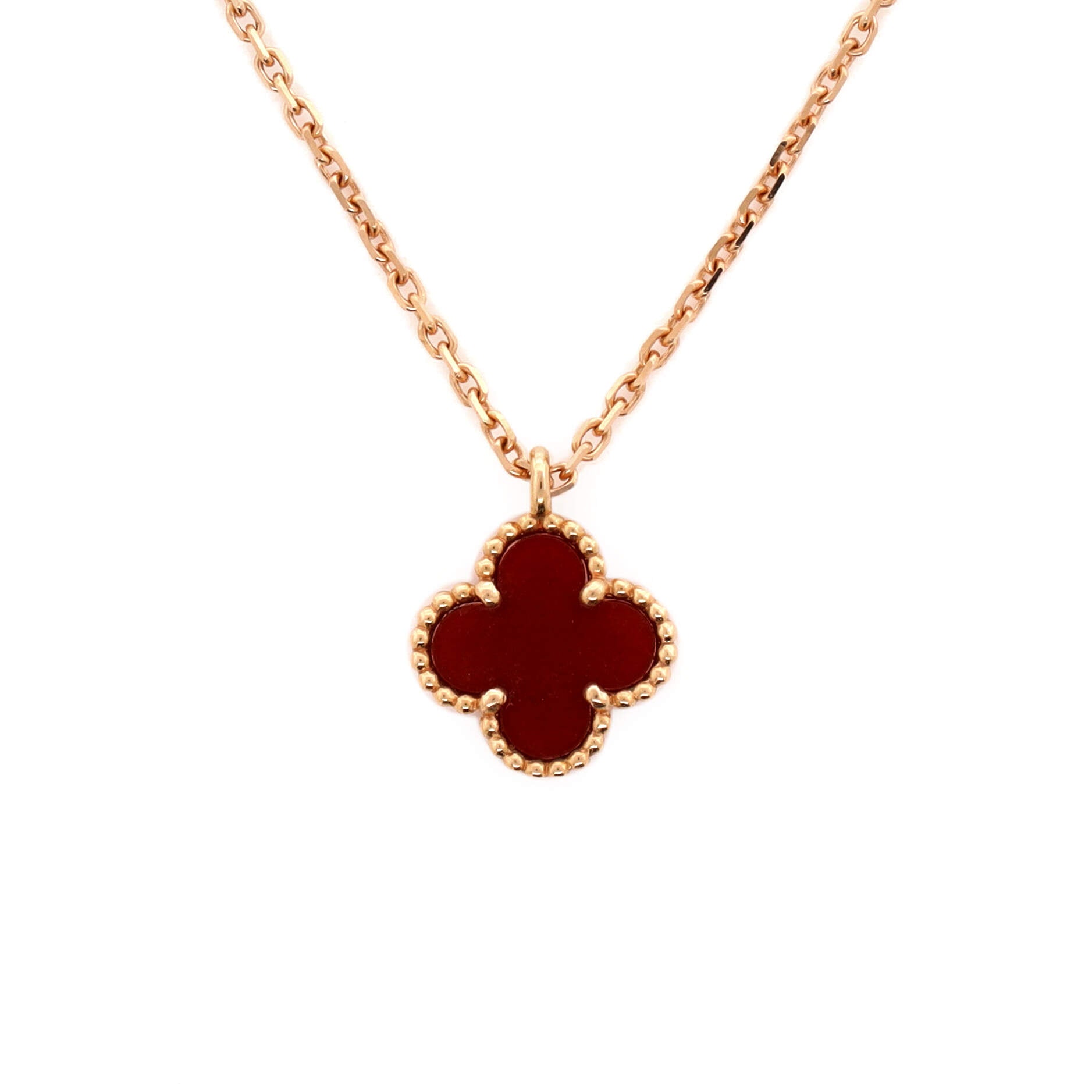 Sweet Alhambra Pendant Necklace 18K Rose Gold and Carnelian