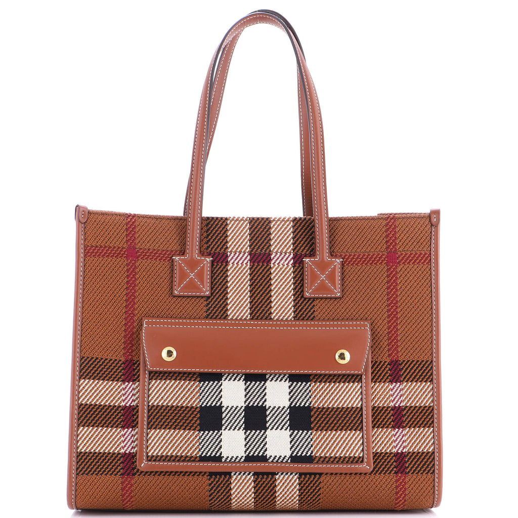 Freya Shopping Tote Check Canvas with Leather Small