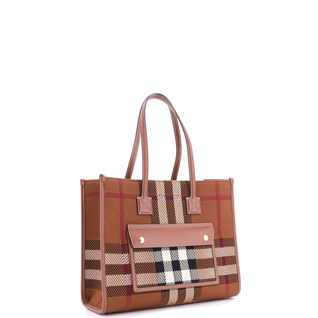 Freya Shopping Tote Check Canvas with Leather Small