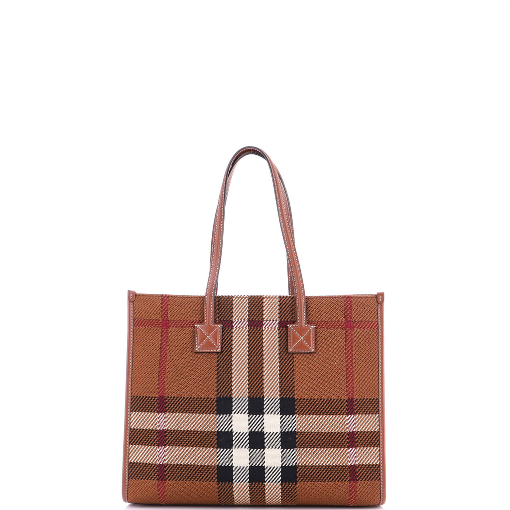 Freya Shopping Tote Check Canvas with Leather Small