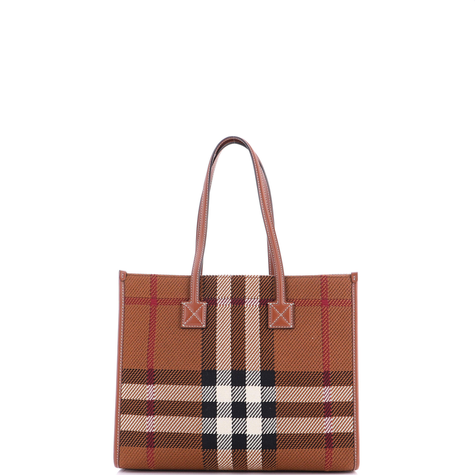 Freya Shopping Tote Check Canvas with Leather Small