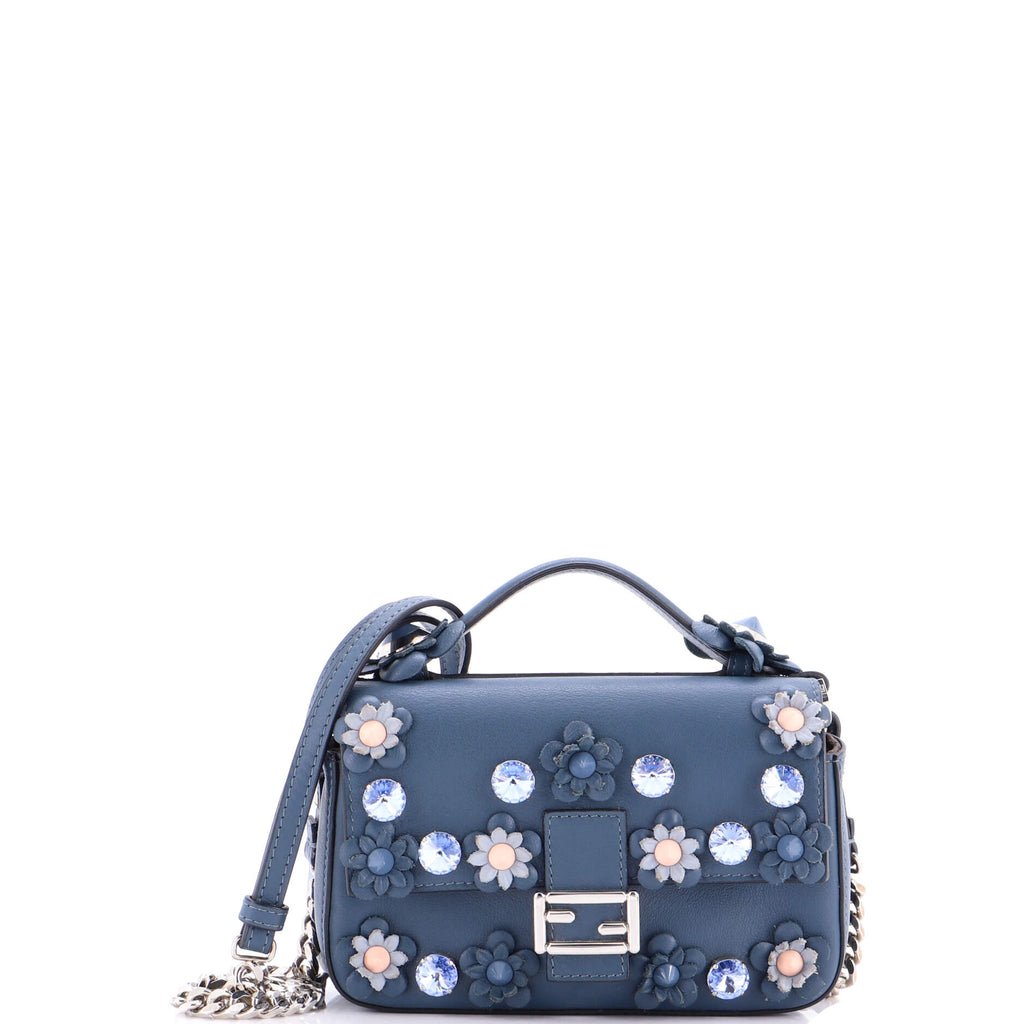 Flowerland Double Baguette Crossbody Bag Embellished Leather Micro