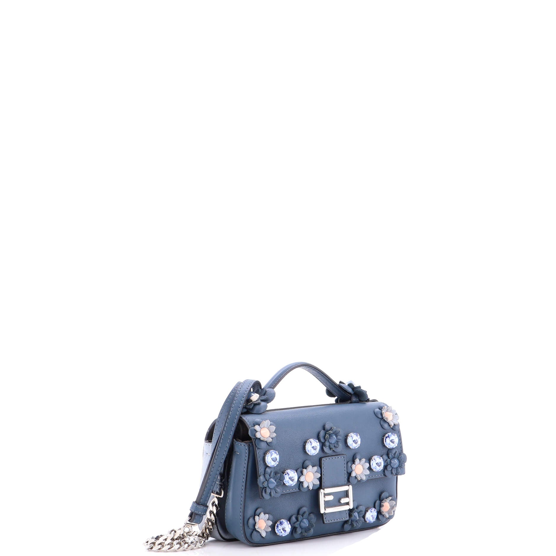Flowerland Double Baguette Crossbody Bag Embellished Leather Micro