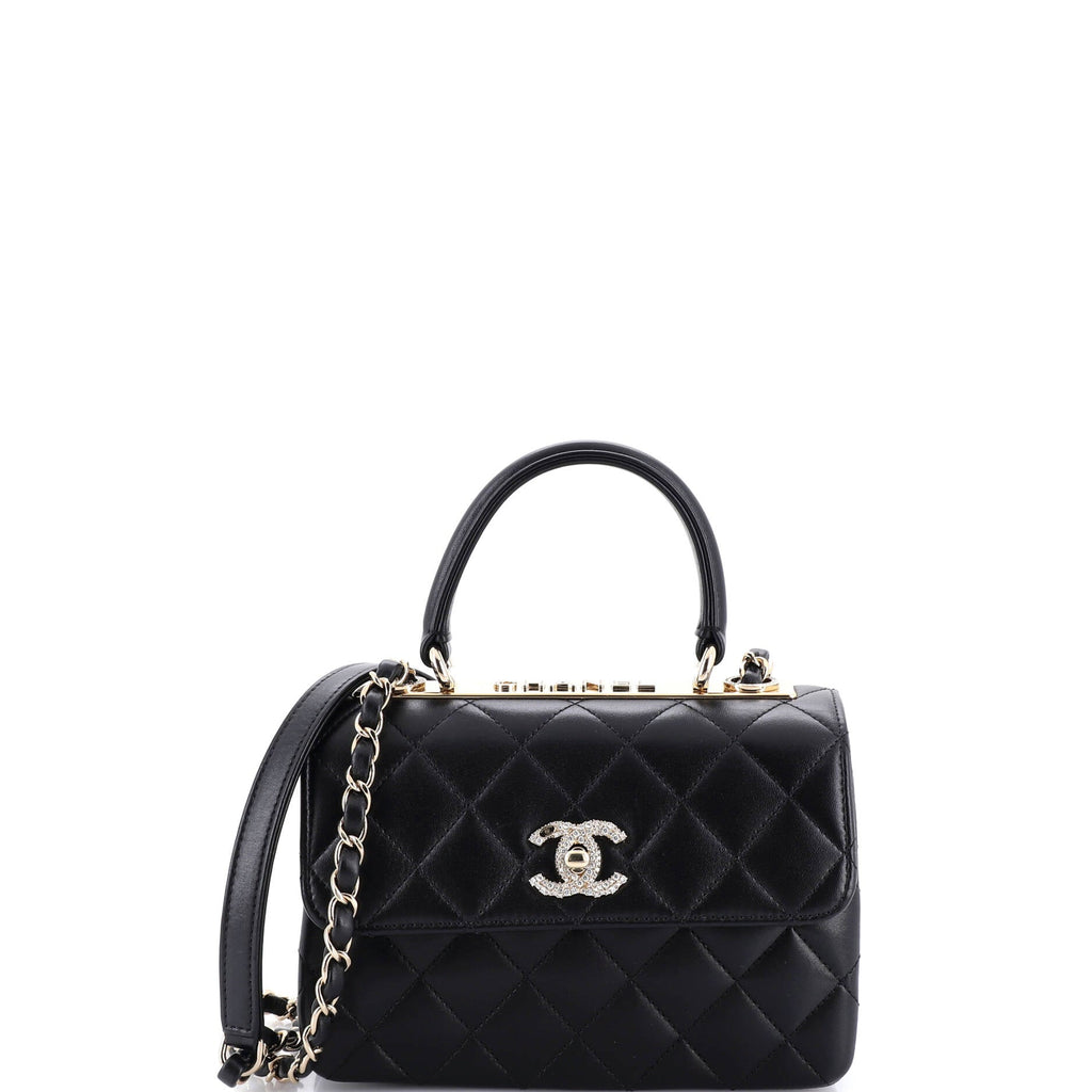 Trendy Crystal CC Top Handle Bag Quilted Lambskin Mini