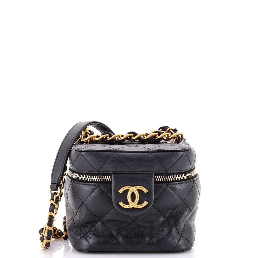 Chain Bar Vanity Case with Chain Quilted Calfskin Small