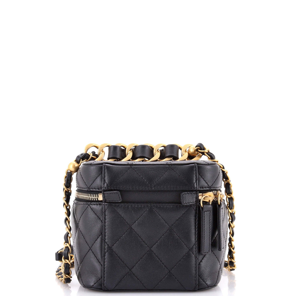 Chain Bar Vanity Case with Chain Quilted Calfskin Small