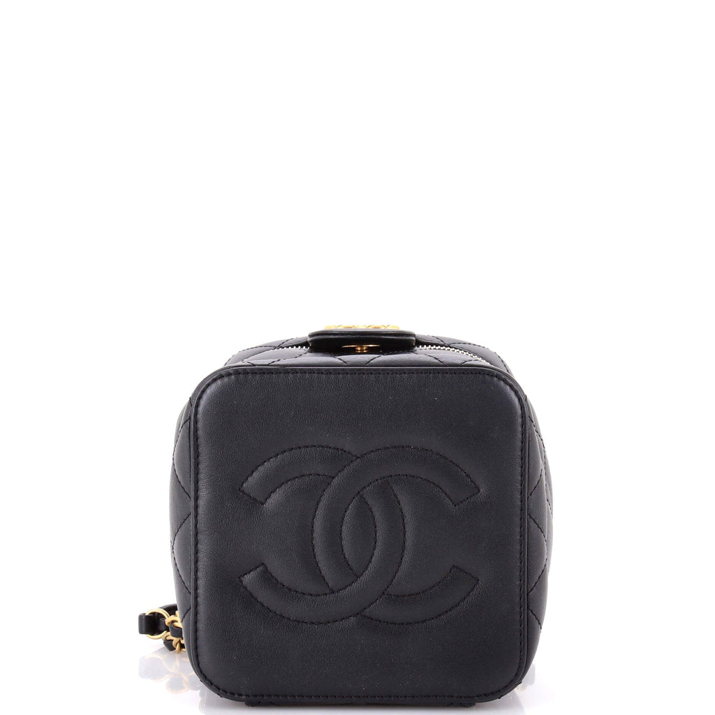 Chain Bar Vanity Case with Chain Quilted Calfskin Small