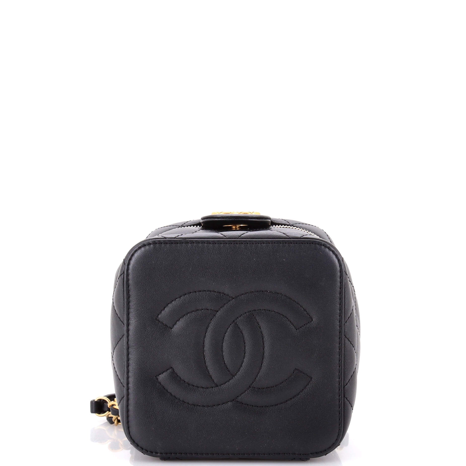 Chain Bar Vanity Case with Chain Quilted Calfskin Small
