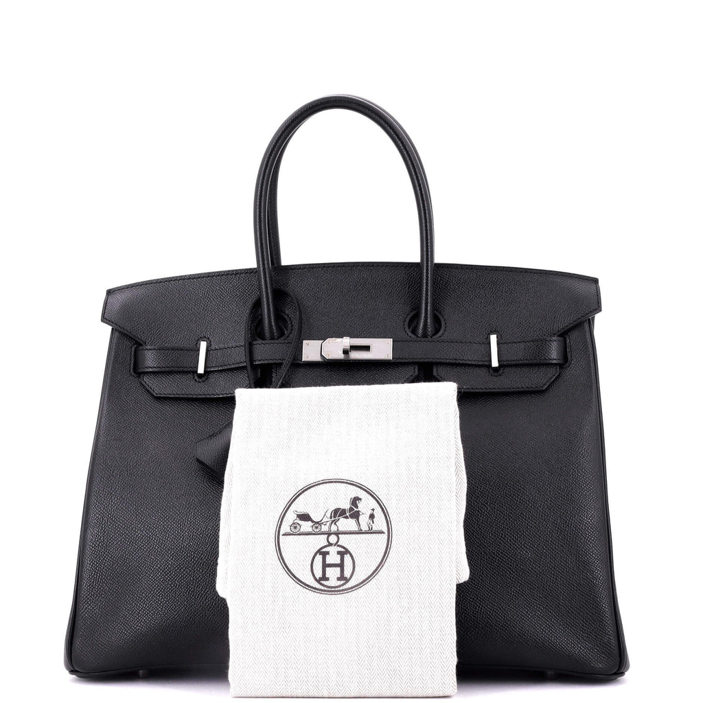 Birkin Handbag Noir Epsom with Brushed Palladium Hardware 35