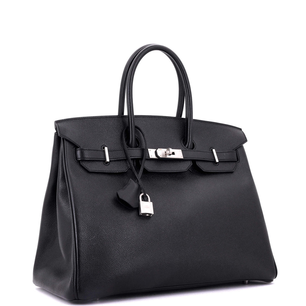 Birkin Handbag Noir Epsom with Brushed Palladium Hardware 35