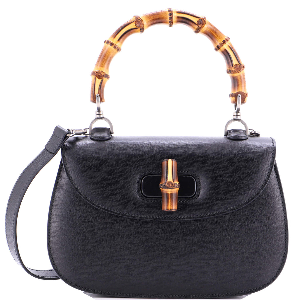 Vintage Convertible Bamboo Top Handle Bag Leather Medium