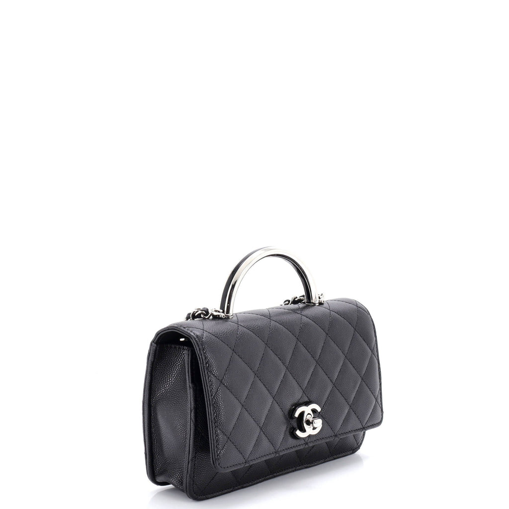 Metal and Resin Top Handle Wallet on Chain Quilted Caviar
