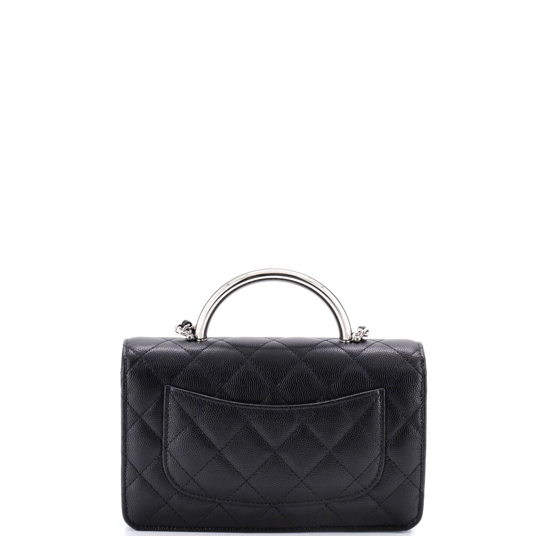 Metal and Resin Top Handle Wallet on Chain Quilted Caviar