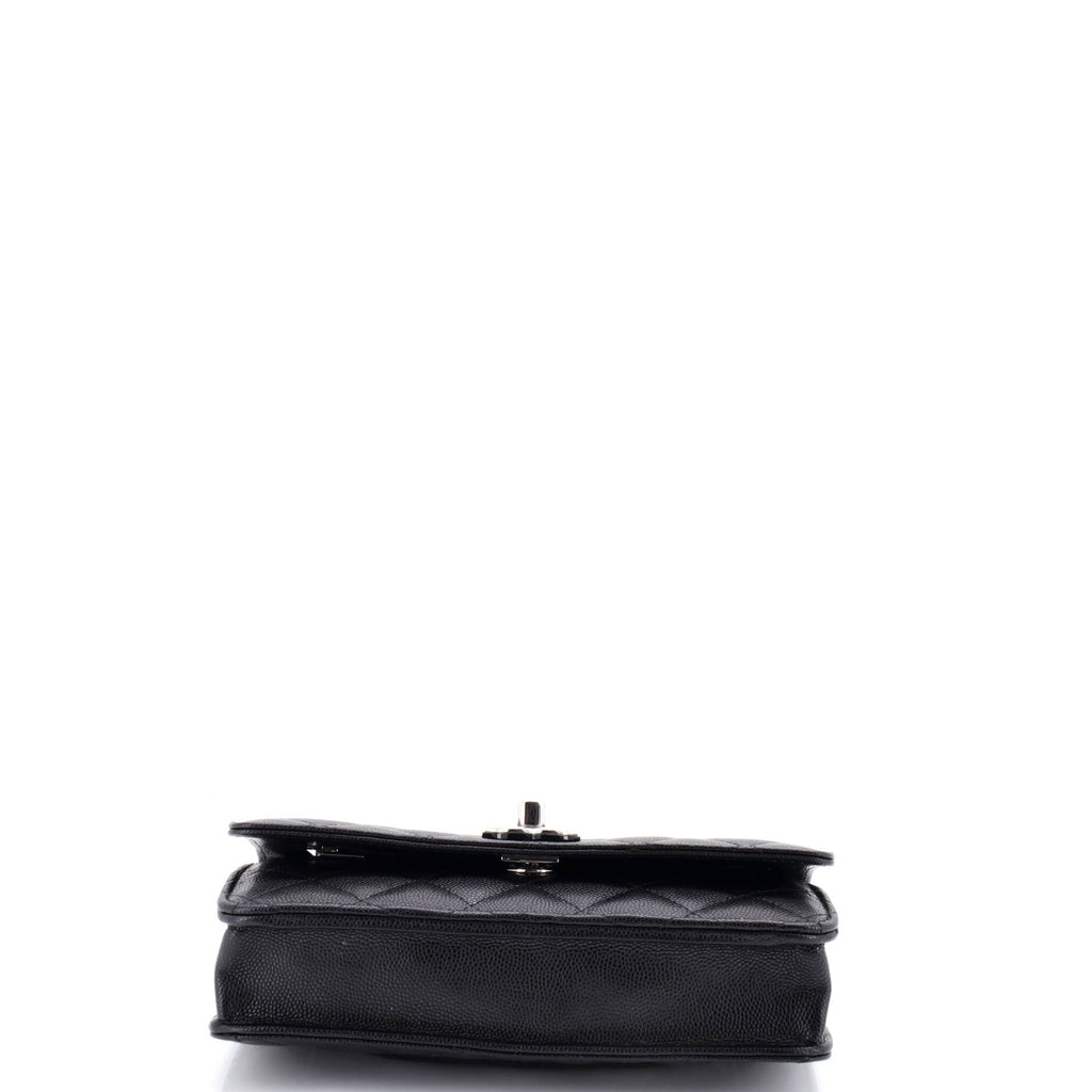 Metal and Resin Top Handle Wallet on Chain Quilted Caviar