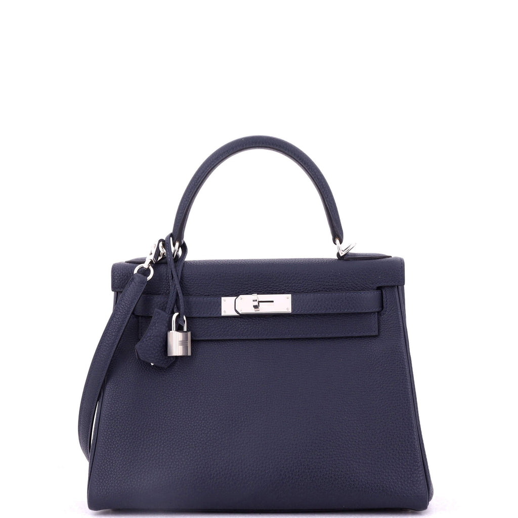 Kelly Handbag Bleu Nuit Togo with Palladium Hardware 28
