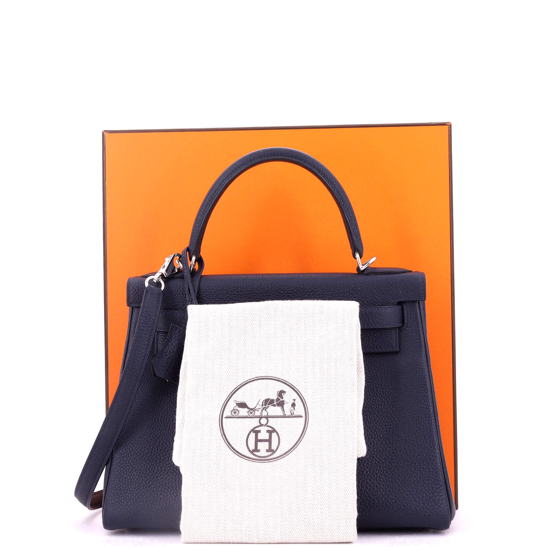 Kelly Handbag Bleu Nuit Togo with Palladium Hardware 28