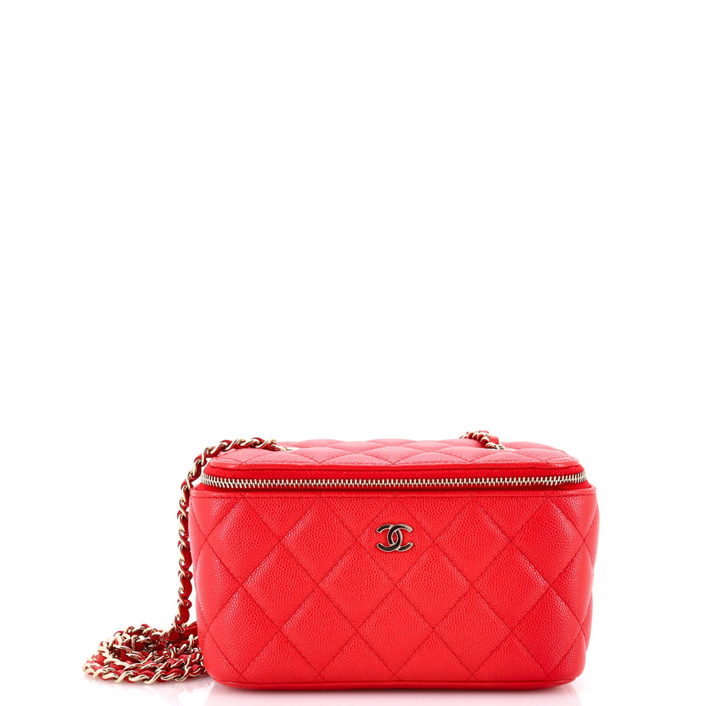 Classic Vanity Case with Chain Quilted Caviar Small