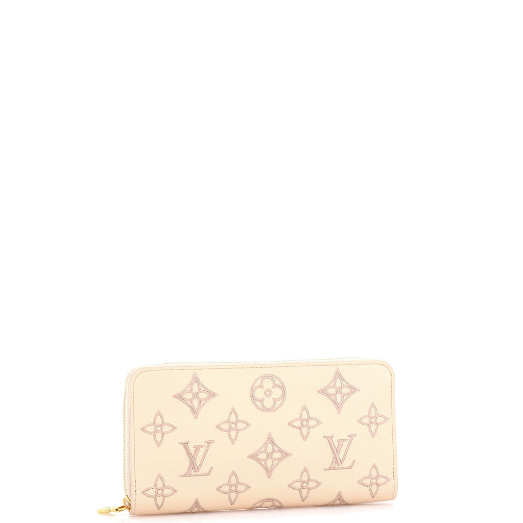 Zippy Wallet Monogram Broderie Anglaise Embroidered Leather