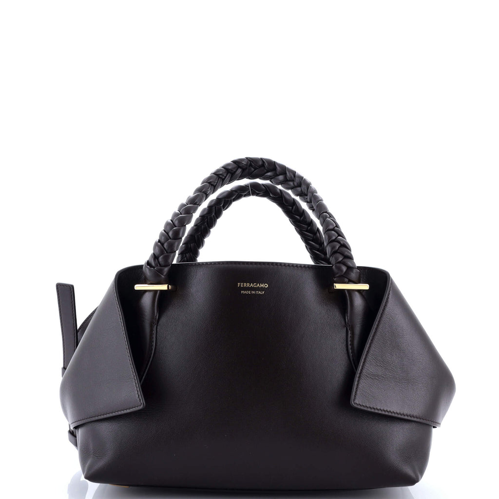 Braided Top Handle Fold Bag Leather Medium