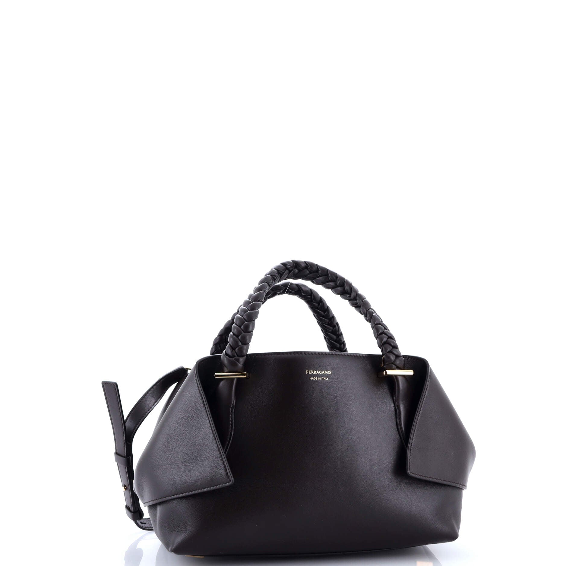 Braided Top Handle Fold Bag Leather Medium
