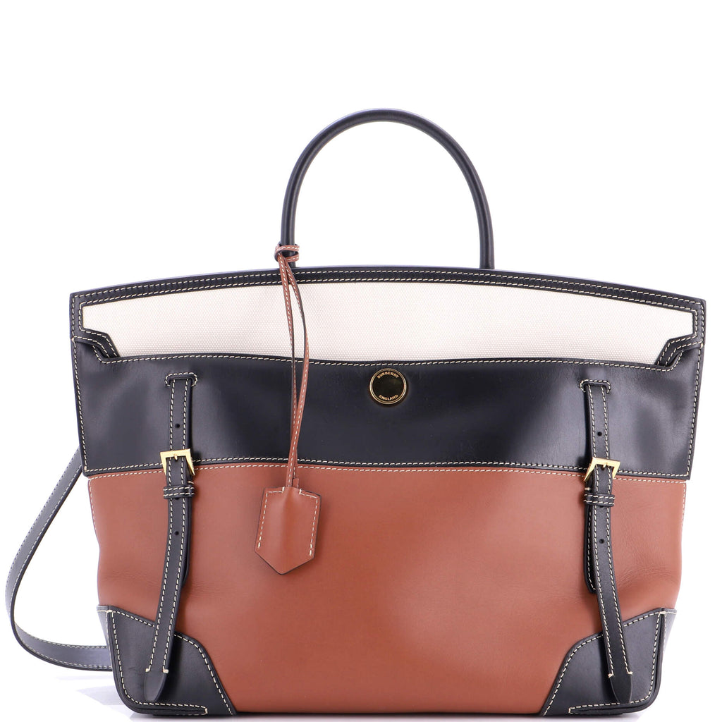 Belted Society Top Handle Bag Leather with Canvas Large