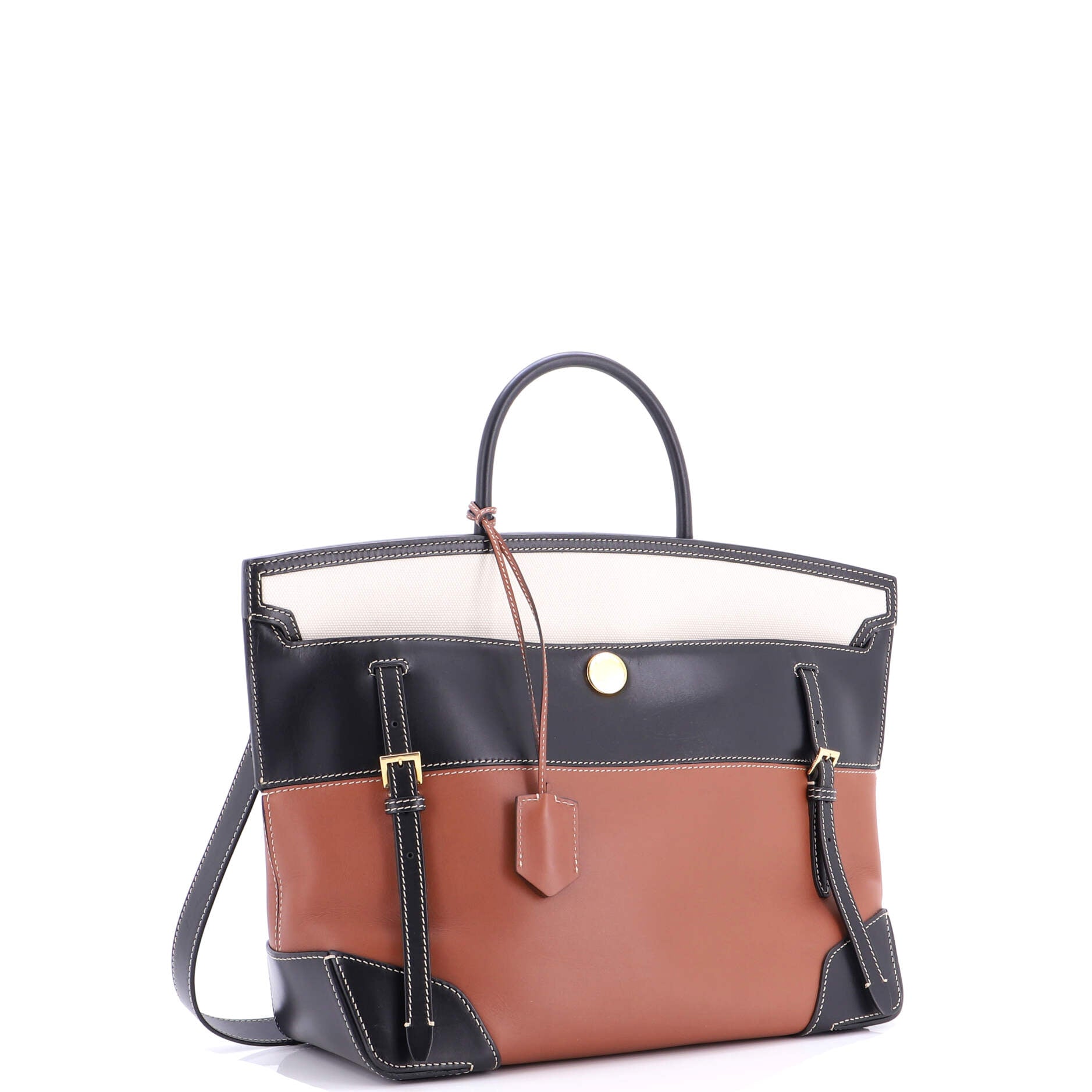 Belted Society Top Handle Bag Leather with Canvas Large