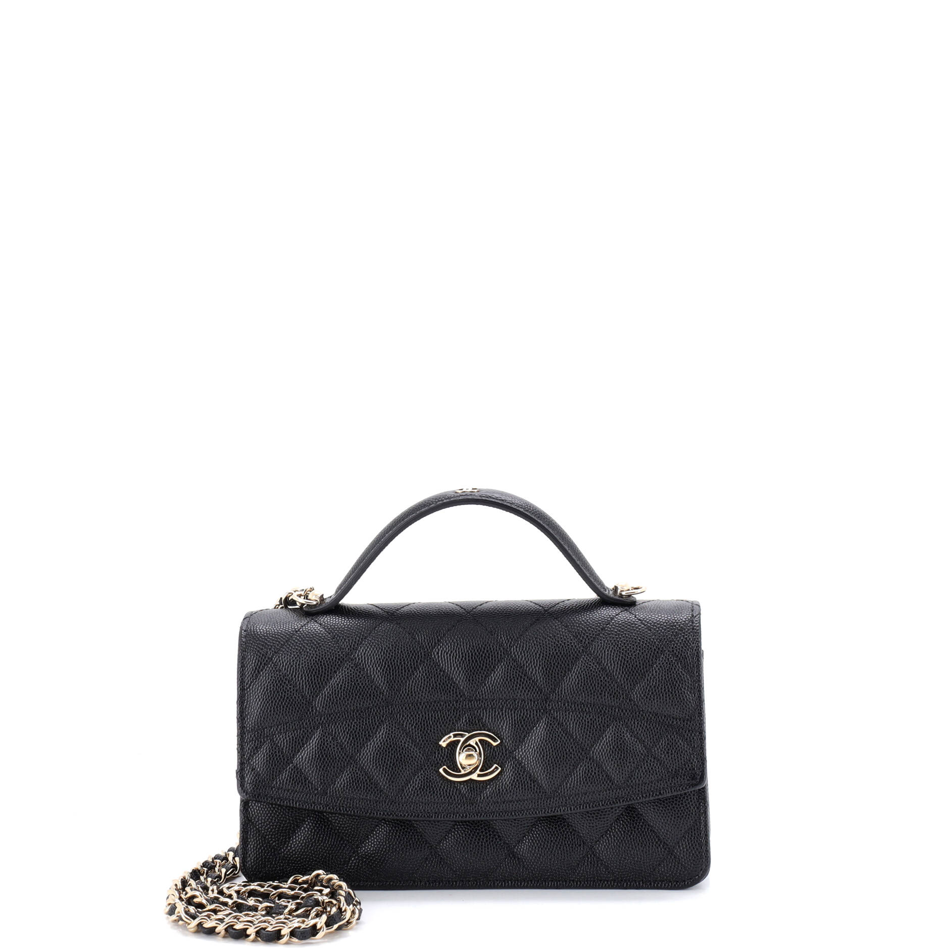 CC Top Handle Clutch with Chain Quilted Caviar