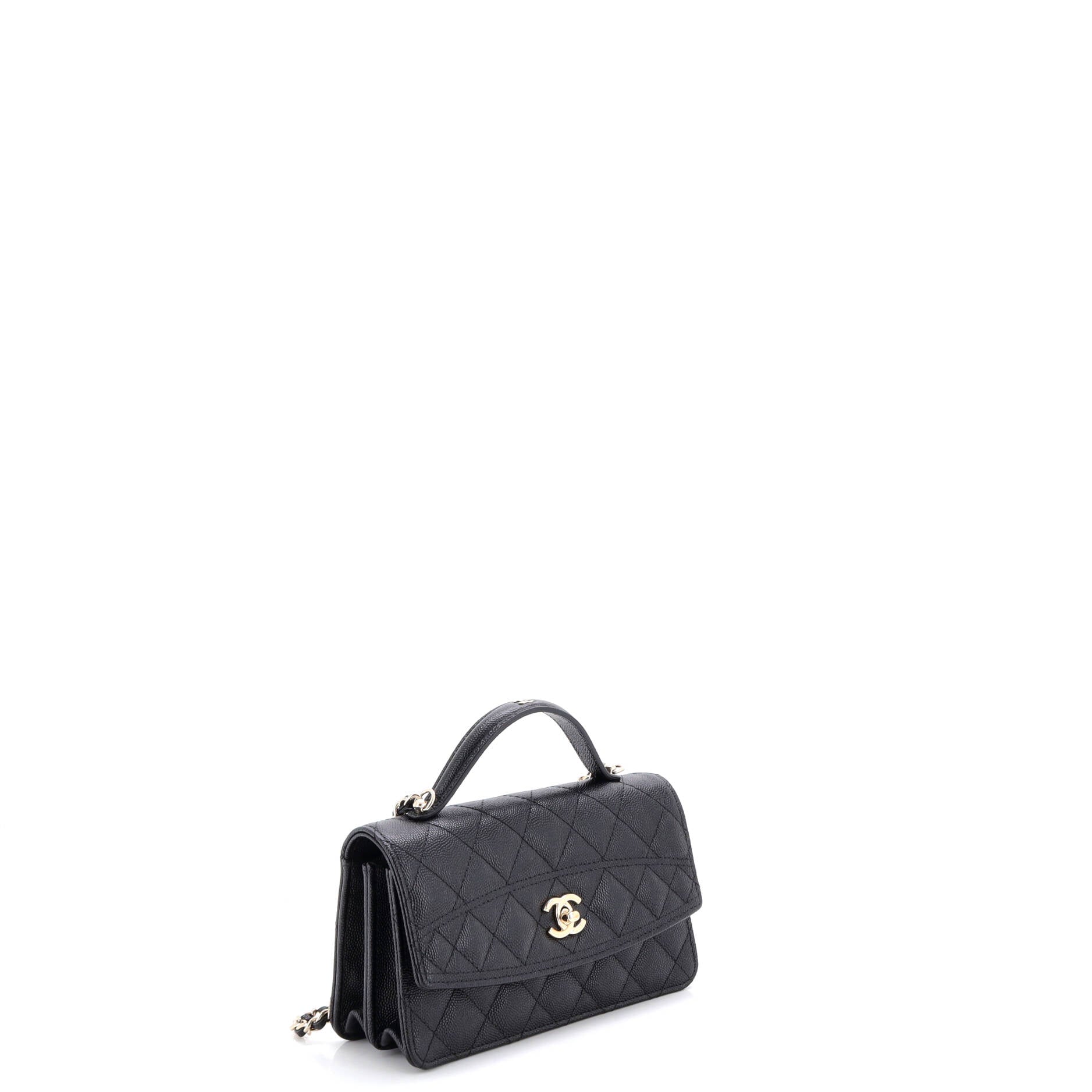 CC Top Handle Clutch with Chain Quilted Caviar