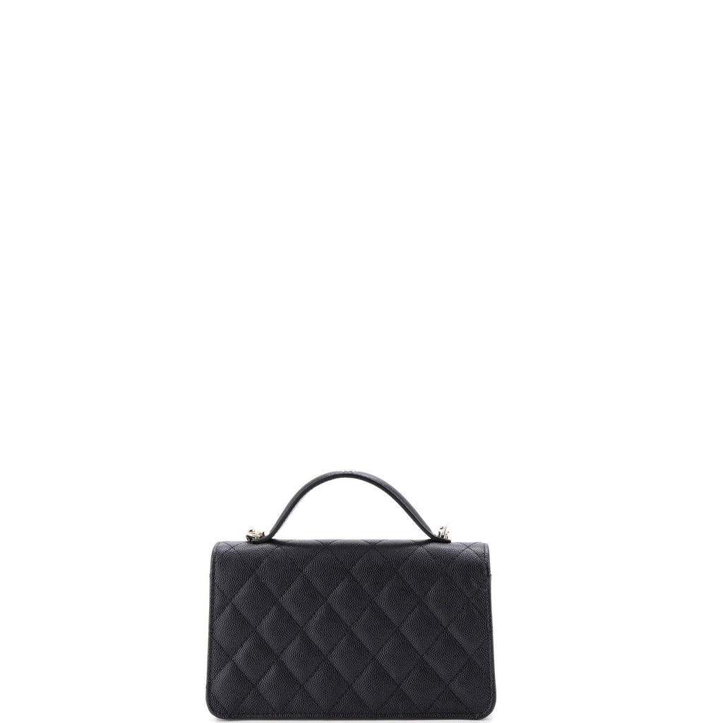 CC Top Handle Clutch with Chain Quilted Caviar