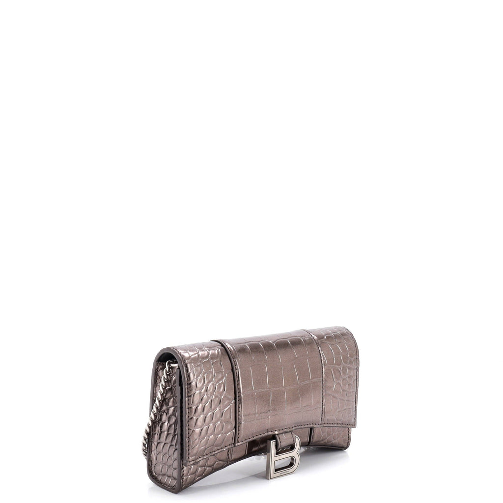 Hourglass Chain Wallet Crocodile Embossed Leather