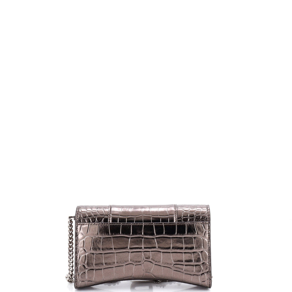 Hourglass Chain Wallet Crocodile Embossed Leather