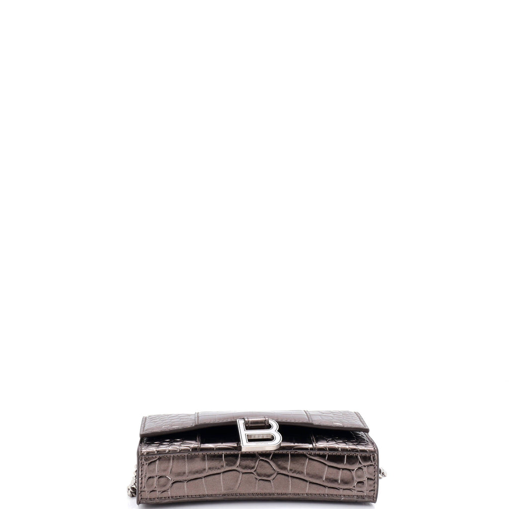 Hourglass Chain Wallet Crocodile Embossed Leather