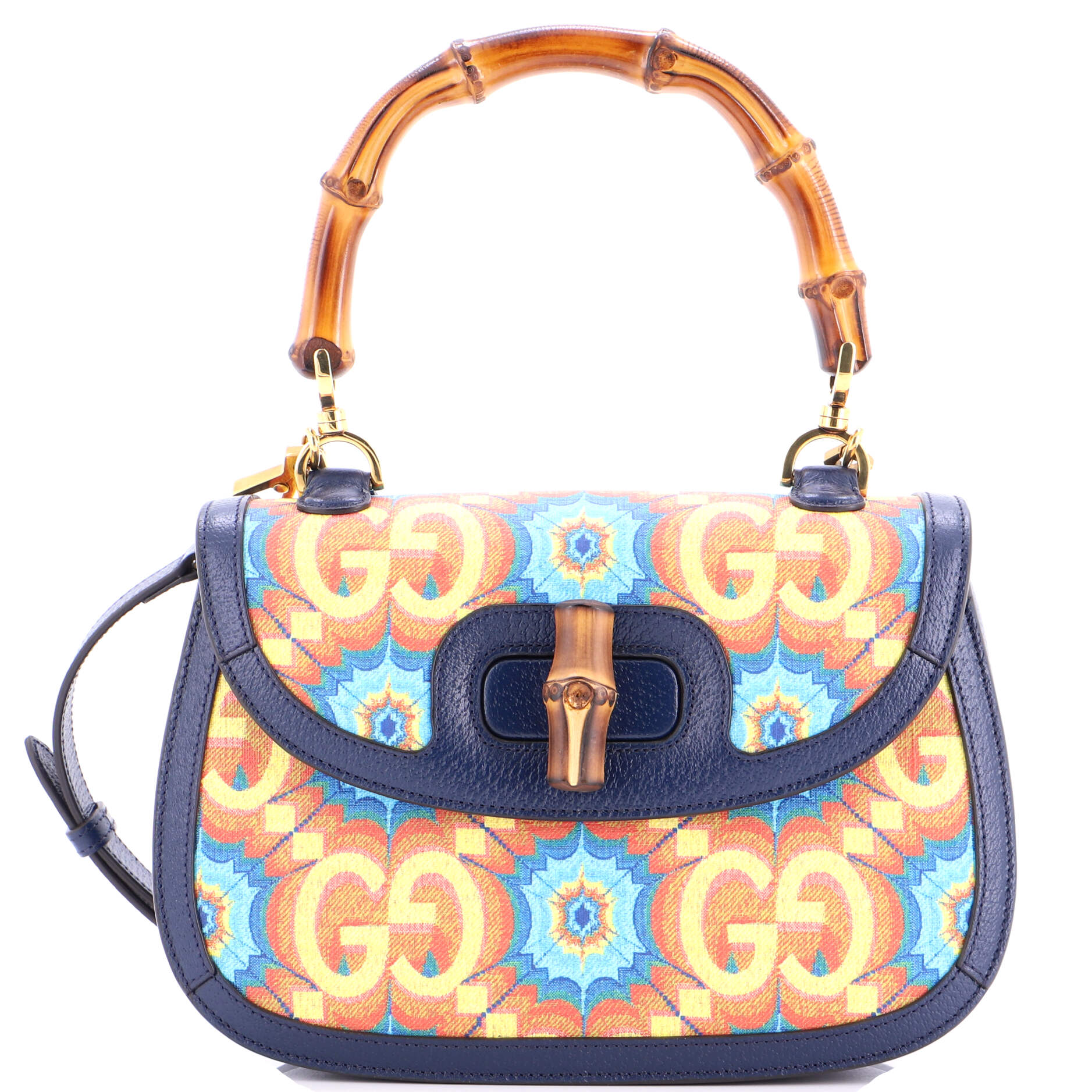 Bamboo 1947 Top Handle Bag Kaleidoscope Print GG Coated Canvas Medium