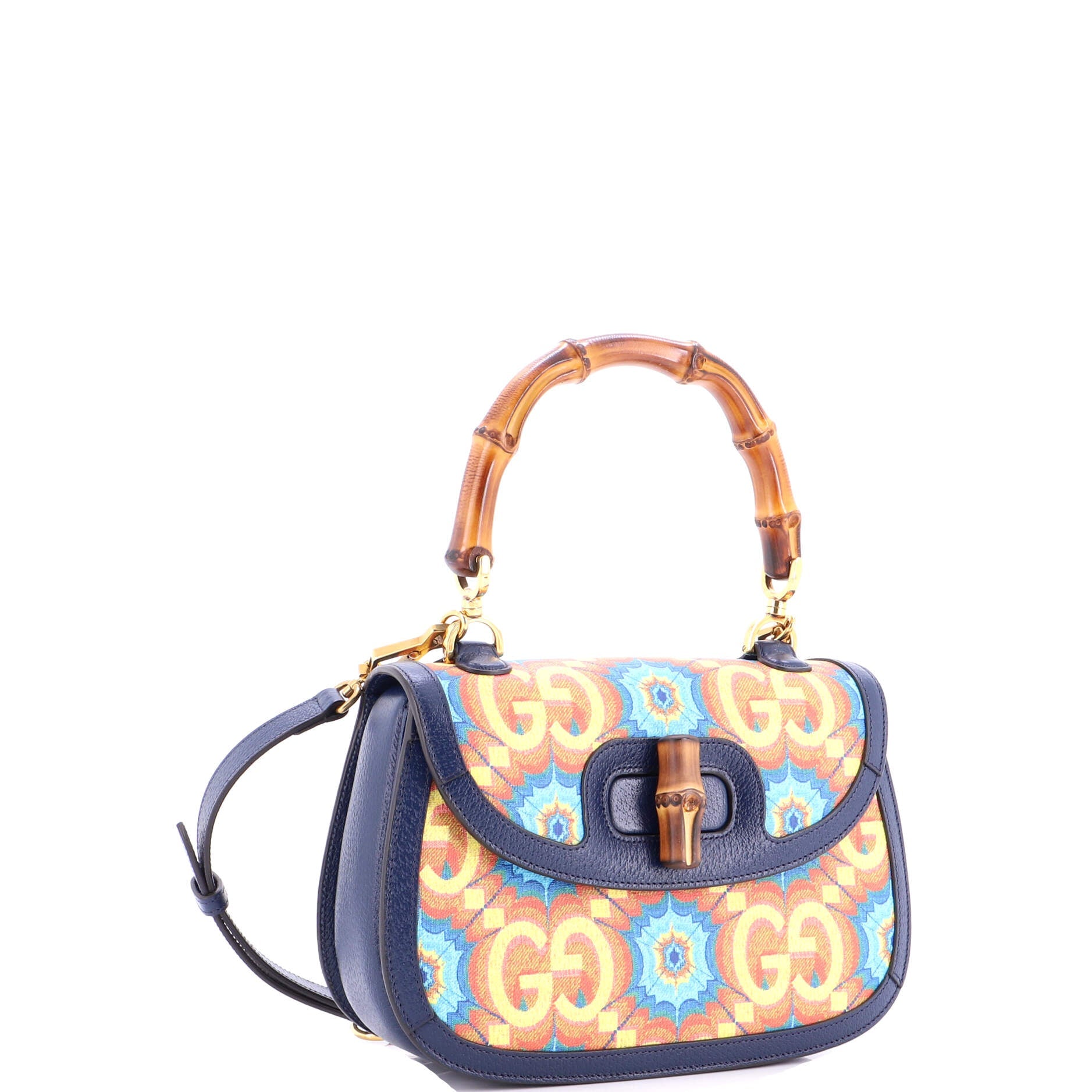 Bamboo 1947 Top Handle Bag Kaleidoscope Print GG Coated Canvas Medium