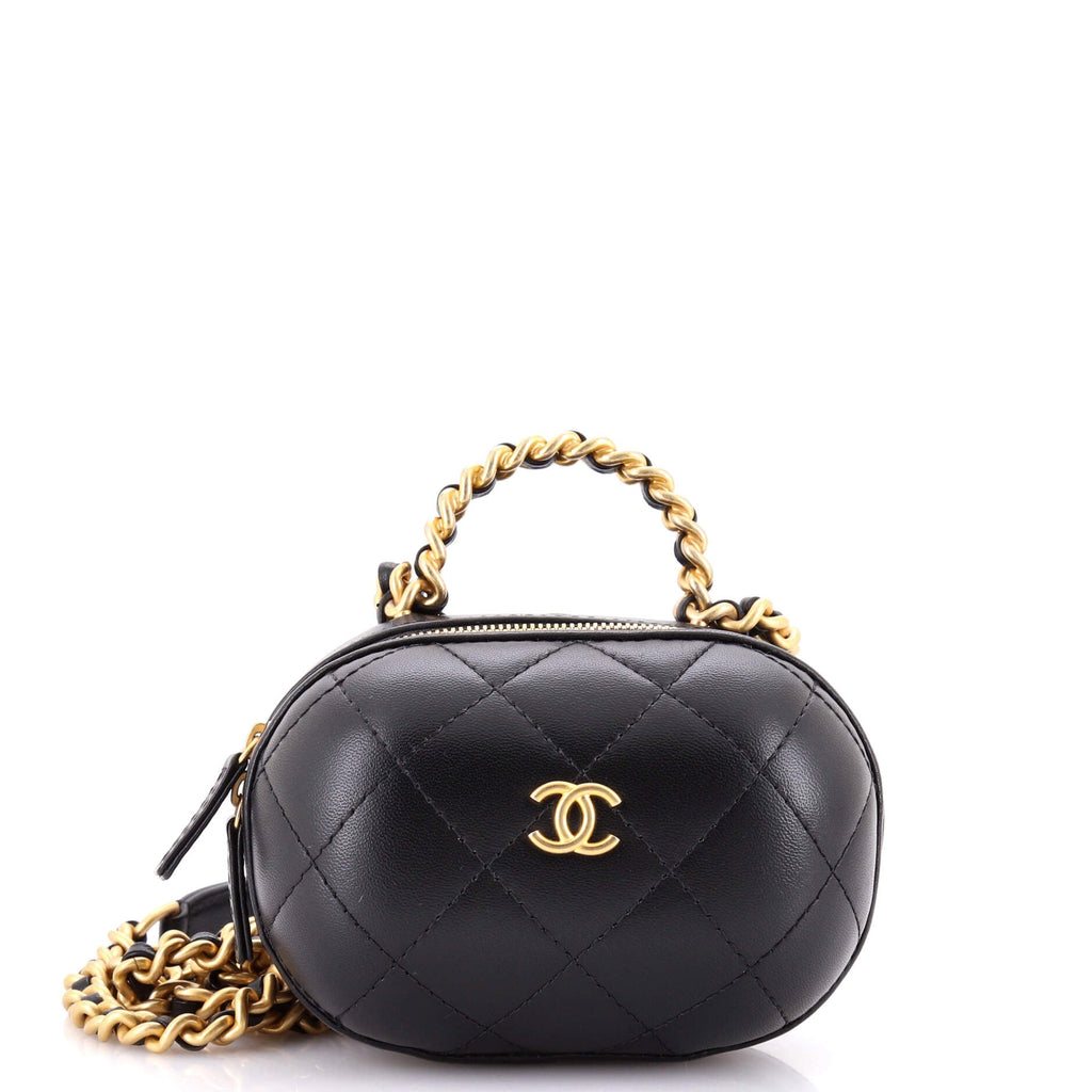 CC Bubble Top Handle Vanity Case with Chain Quilted Lambskin Mini