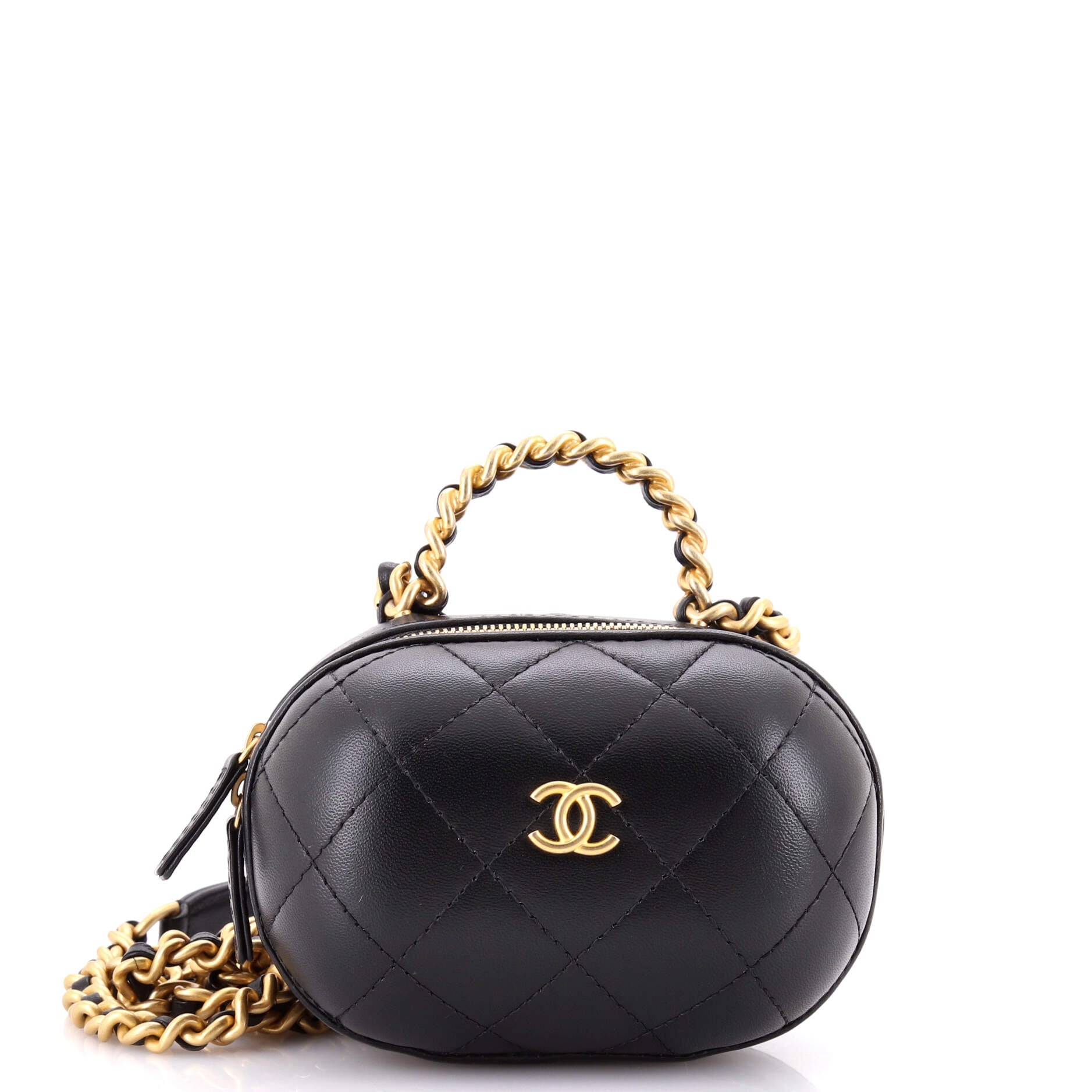 CC Bubble Top Handle Vanity Case with Chain Quilted Lambskin Mini