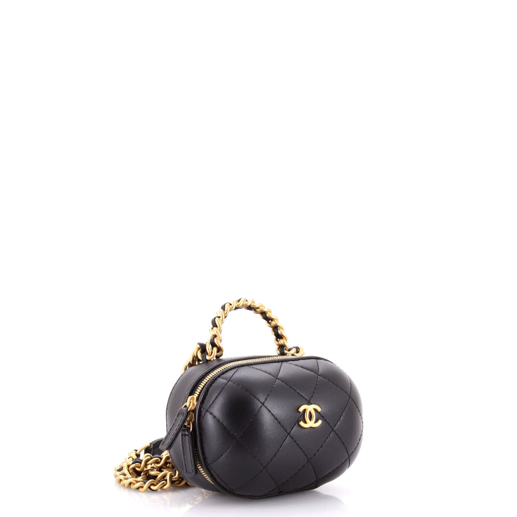 CC Bubble Top Handle Vanity Case with Chain Quilted Lambskin Mini