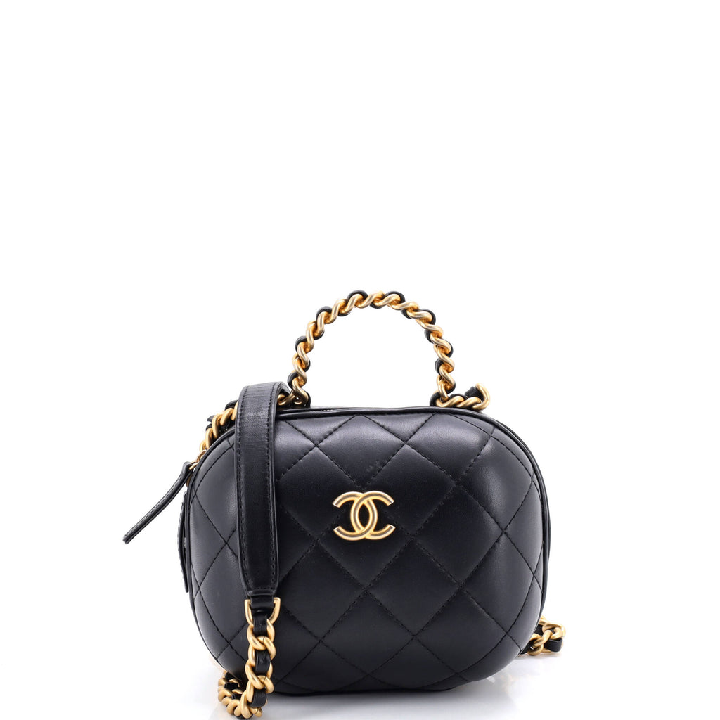 CC Bubble Top Handle Vanity Case with Chain Quilted Lambskin Small