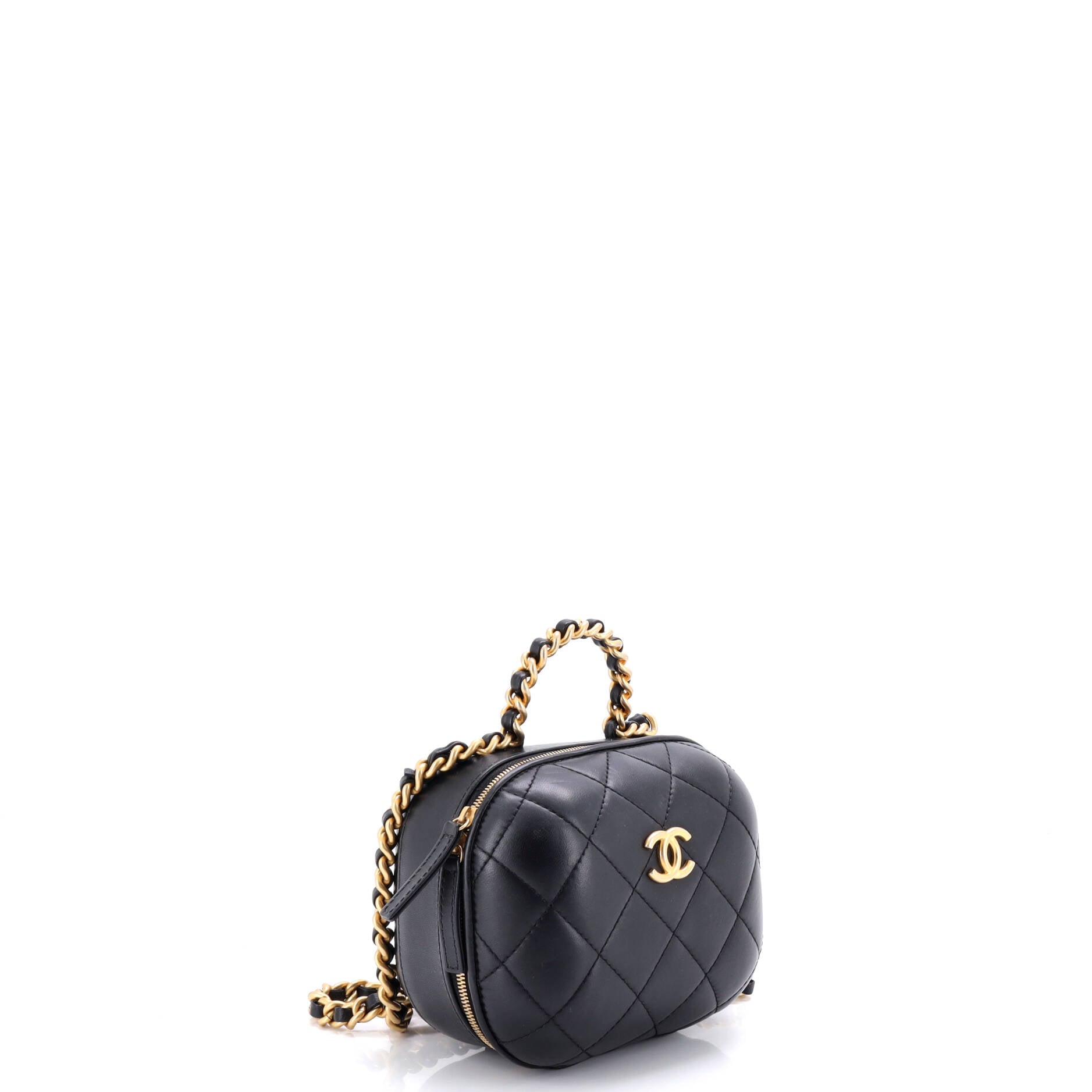 CC Bubble Top Handle Vanity Case with Chain Quilted Lambskin Small