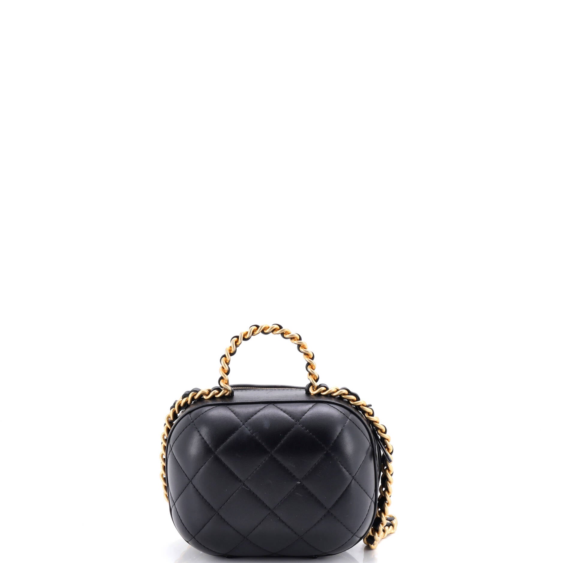 CC Bubble Top Handle Vanity Case with Chain Quilted Lambskin Small