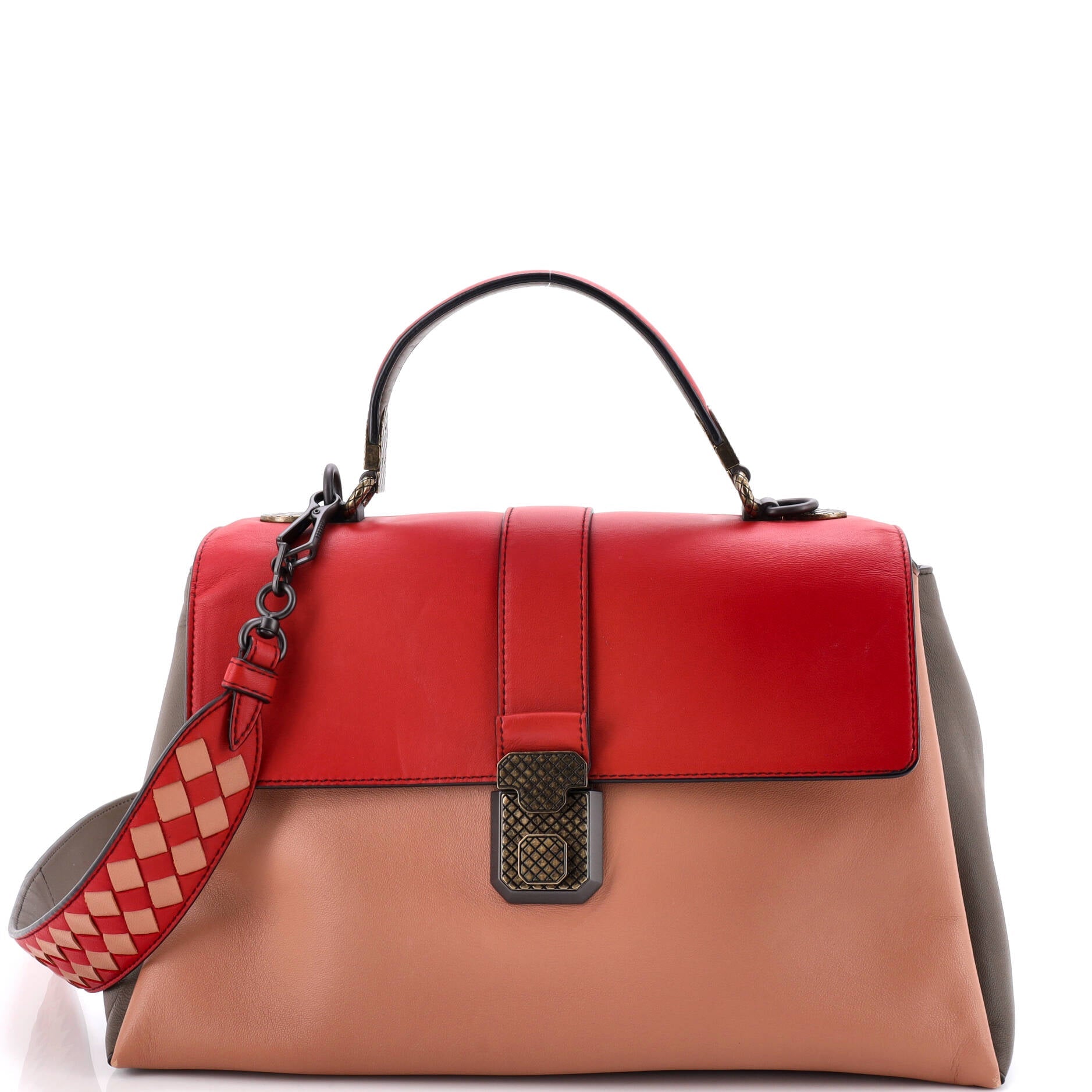 Piazza Top Handle Bag Leather with Intrecciato Detail Medium