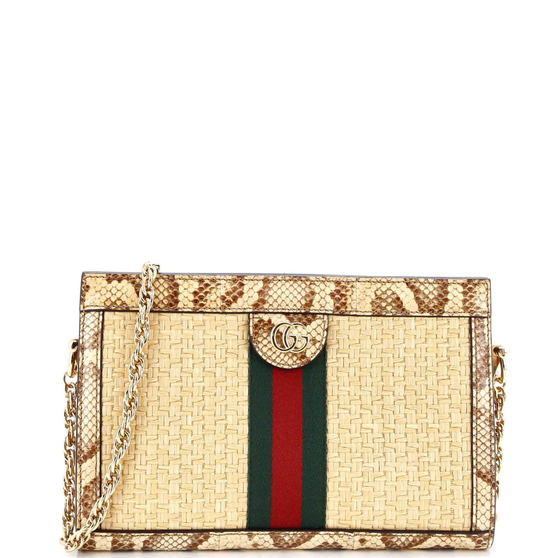 Ophidia Chain Shoulder Bag Raffia with Snakeskin Small