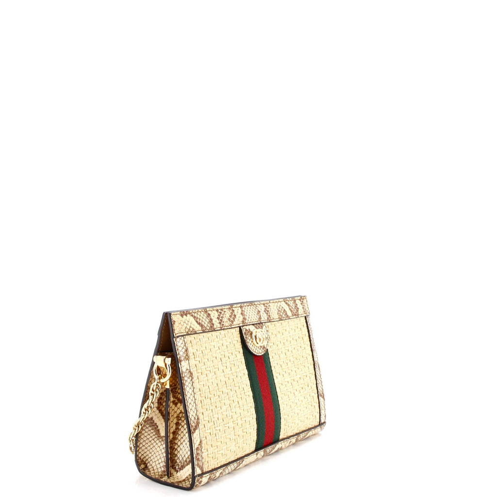 Ophidia Chain Shoulder Bag Raffia with Snakeskin Small