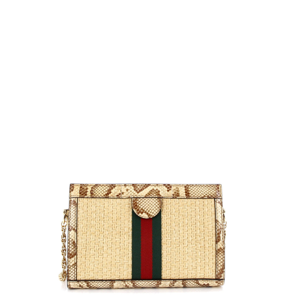 Ophidia Chain Shoulder Bag Raffia with Snakeskin Small