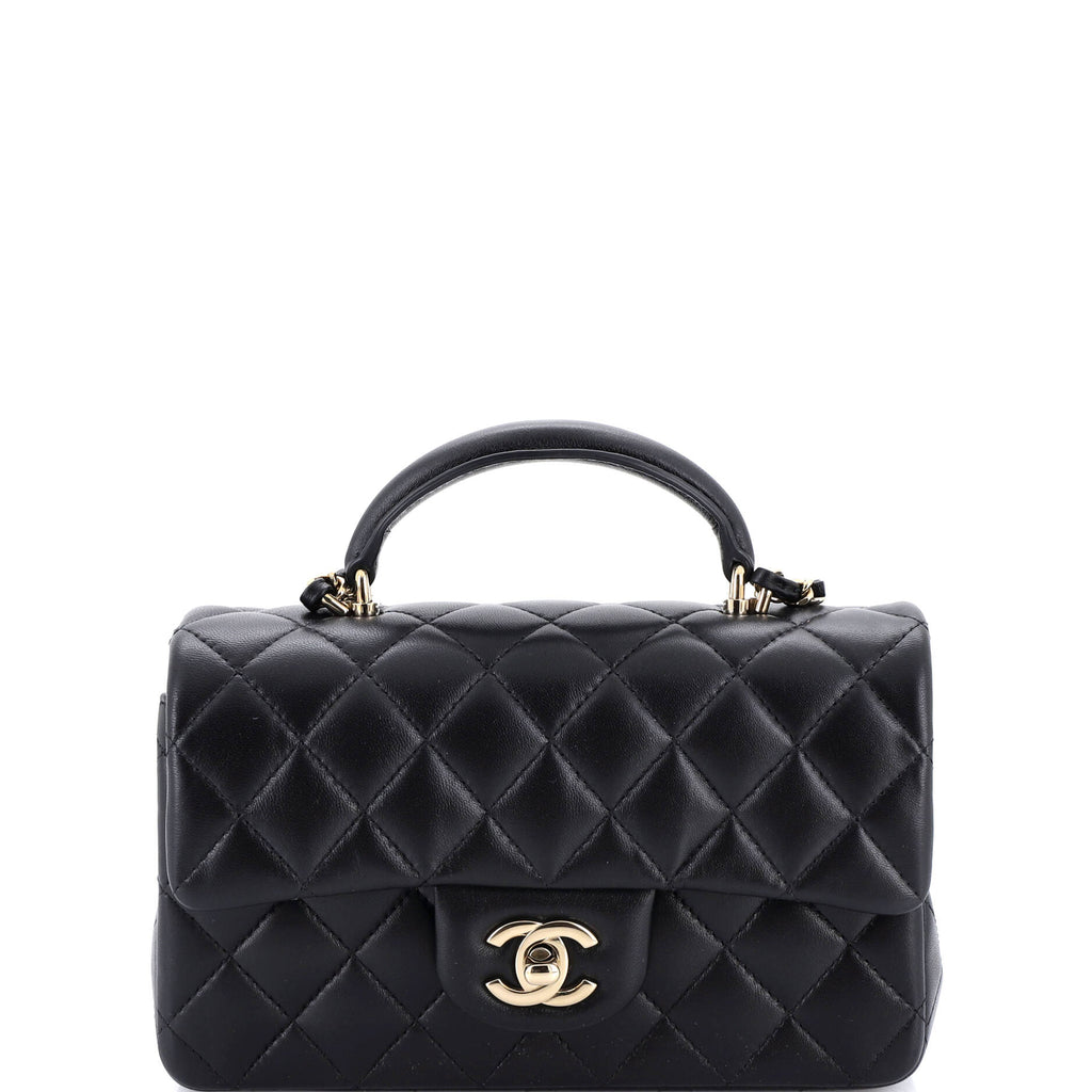 Classic Single Flap Top Handle Bag Quilted Lambskin Mini