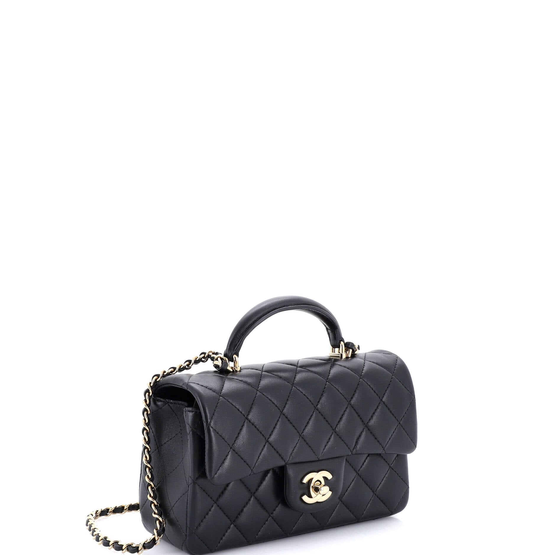 Classic Single Flap Top Handle Bag Quilted Lambskin Mini