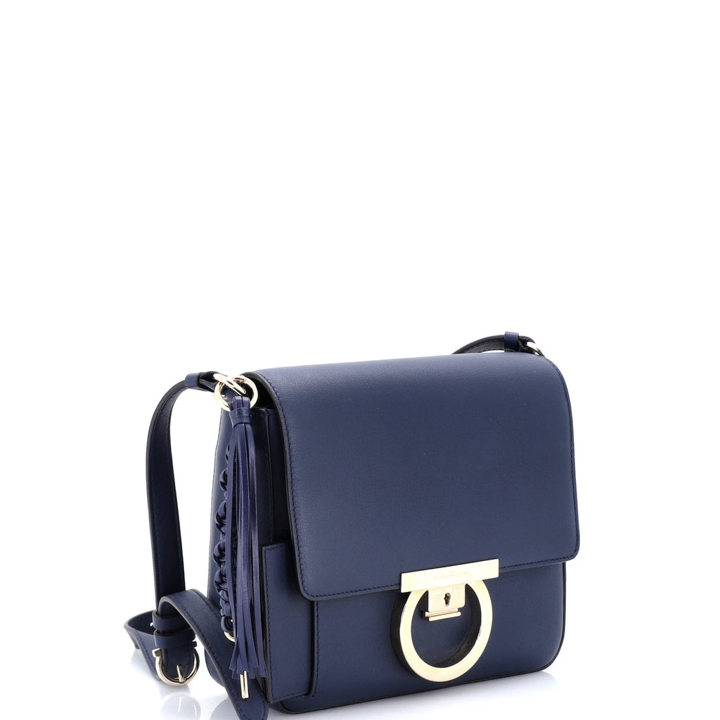 Tassel Gancini Lock Flap Shoulder Bag Leather Medium