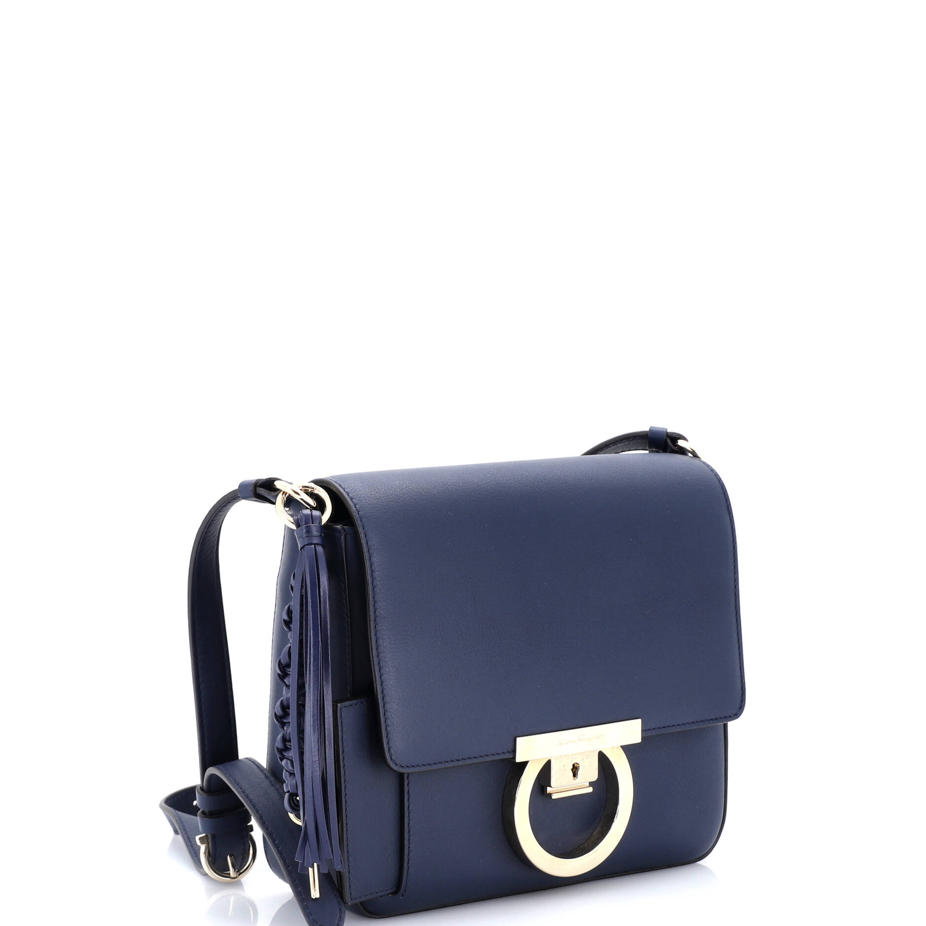 Tassel Gancini Lock Flap Shoulder Bag Leather Medium