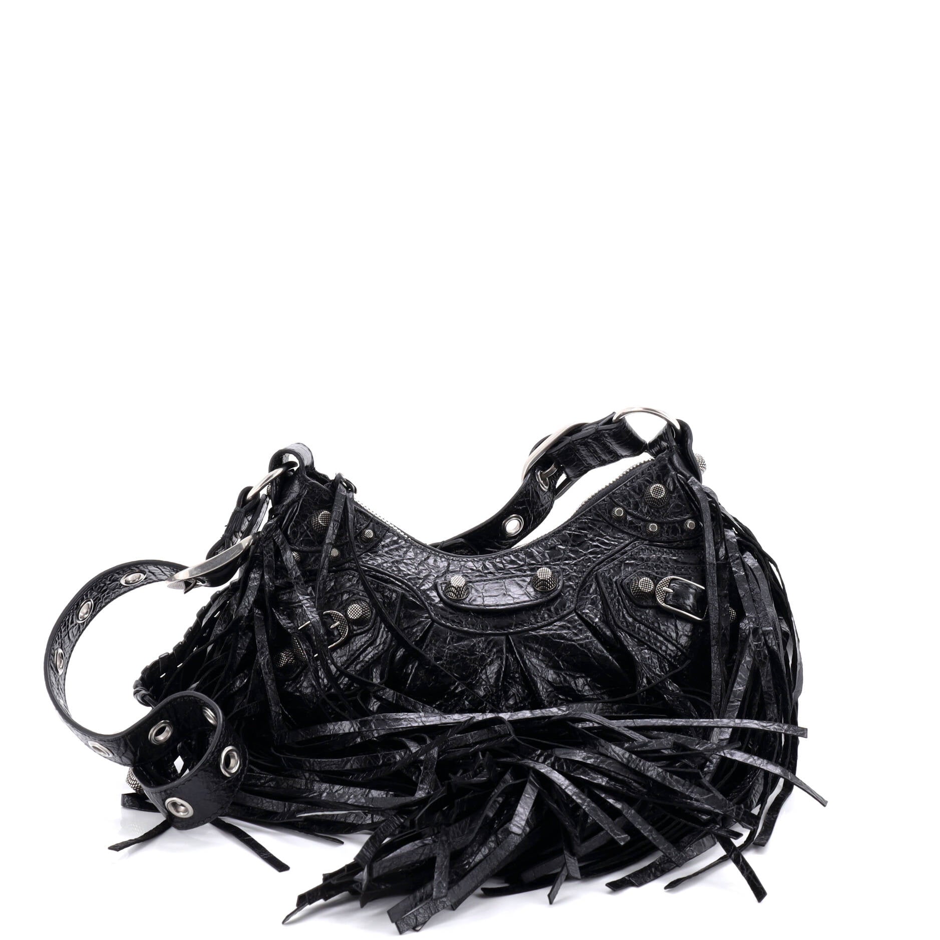 Le Cagole Giant Studs Fringe Shoulder Bag Leather XS