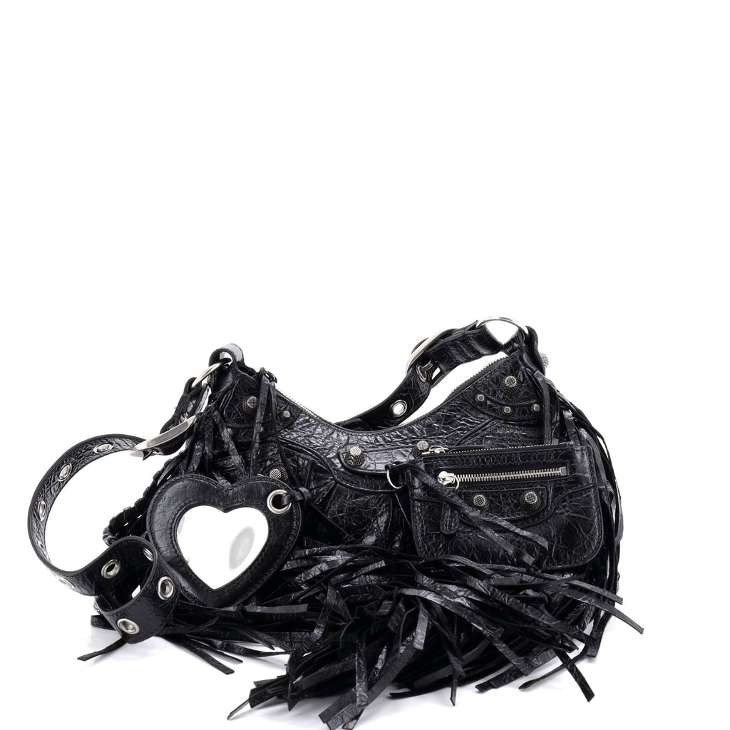 Le Cagole Giant Studs Fringe Shoulder Bag Leather XS